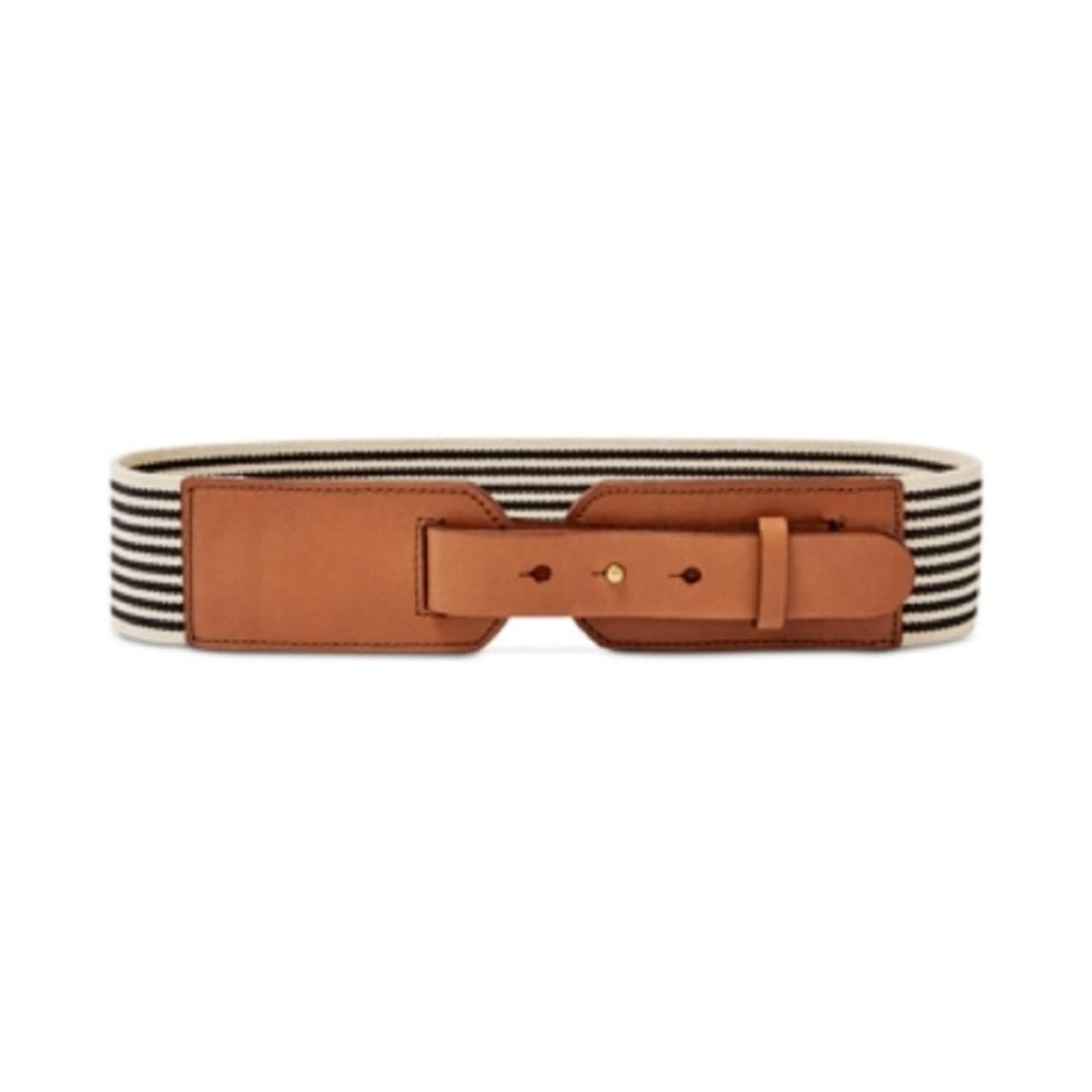 Fossil Black Striped Webbing Waist Belt Retail $44